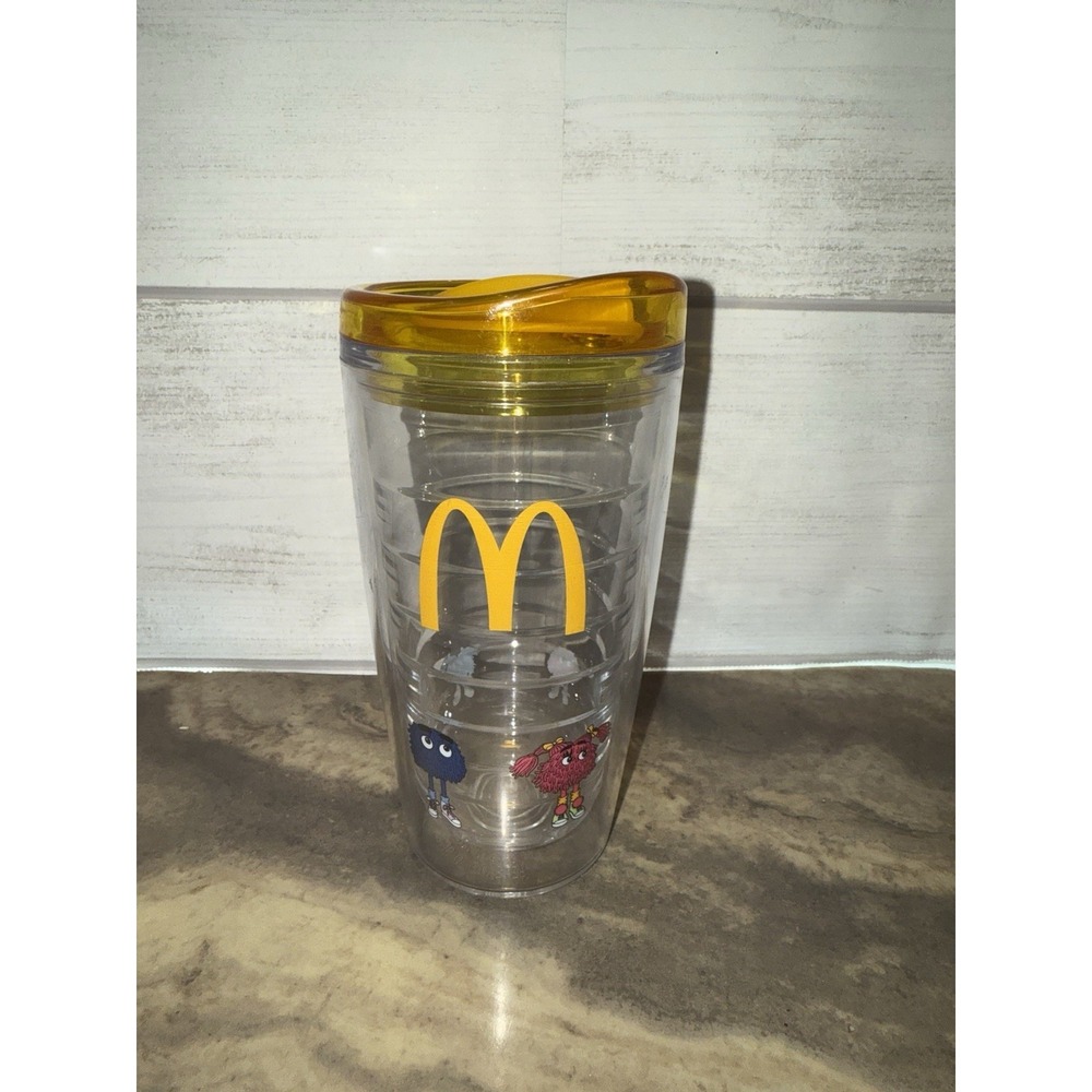McDonald's grimace and friends double wall Tumbler Cup yellow lid 16 ounce promo